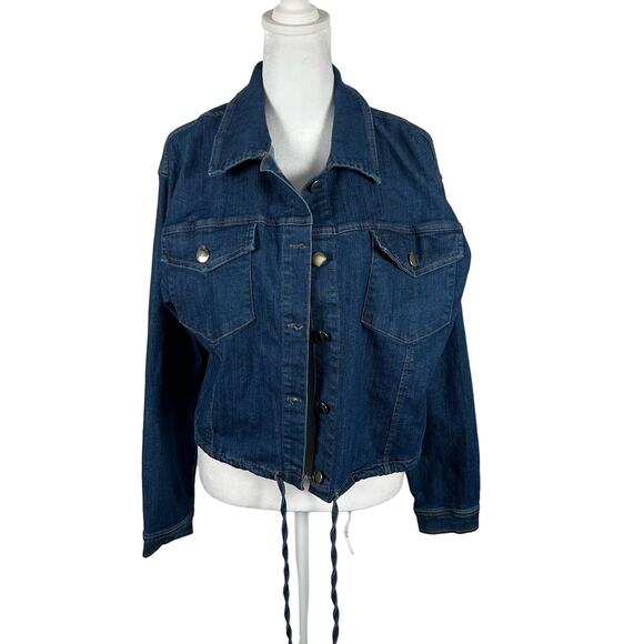Denim Blvd Los Angeles Blue Jean Jacket Large Casual Oversize Drawstring Pockets - Picture 1 of 5